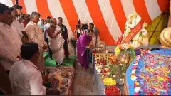 భారీ వినాయకుడికి చంద్రబాబు పూజలు