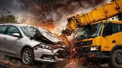 కారు-క్రేన్ ఢీ .. కళ్లెదుటే భార్య, పిల్లలు మృతి. తల్లడిల్లిన తండ్రి..